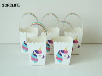 

50pcs Unicornio Paper Popcorn Box Baby Shower Boy Girl Candy Bar Packing Gift Bag with Handle Unicorn Party Supplies