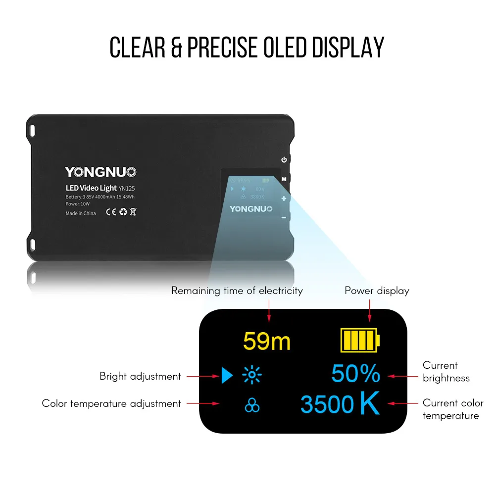  YONGNUO YN125 Mini LED Fill Light 3200-5600K Photography Lamp 120LEDs Dimmable Built-in Battery for - 4000243385042