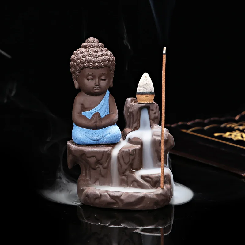 20 шт. благовония конусы+ 1 шт. горелка маленький монах кадило в виде маленького Будды керамический водопад обратного потока благовония горелка держатель домашний декор