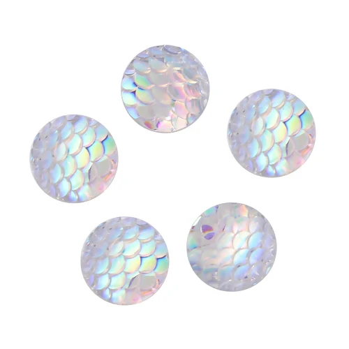 50PCs 8mm/12mm Resin Round Mermaid Fish Dragon Scale Dome Seals Cabochon Royal Blue AB Color For DIY Earring Jewelry Making