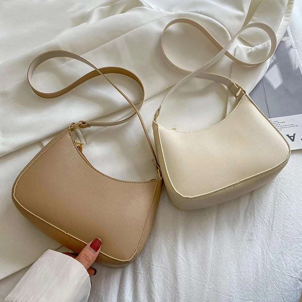 2022 New Women's Fashion Handbags Retro Solid Color PU Leather Shoulder Underarm Bag Casual Women Hobos Handbags 1