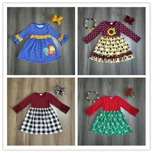 Для маленьких девочек осенне-зимнее платье для девочек на Рождество платье ELK; петух подсолнечное платье в клетку для детей классическое платье с леопардовым принтом для