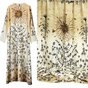 

145X370cm Fashion Gradient Sun Flower Vine Pattern Imitation Silk Satin Fabric For Woman Summer Long Dress DIY Sewing