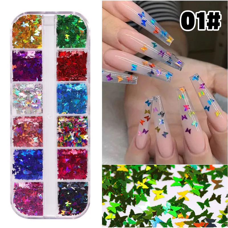 1@# Mirror Sparkly Butterfly Nail Sequins Paillette Mixed Neon Holo Laser Glitters 3D Flakes Slices Art Decorations Tips | Красота и