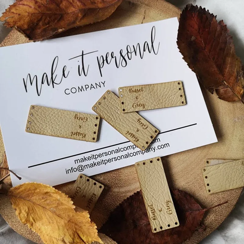 Personalised Centerfold 20mm x 50mm Rectangle Folding Faux Leather labels. Personalised Centerfold 20mm x 50mm Rectangle Folding Faux Leather labels.