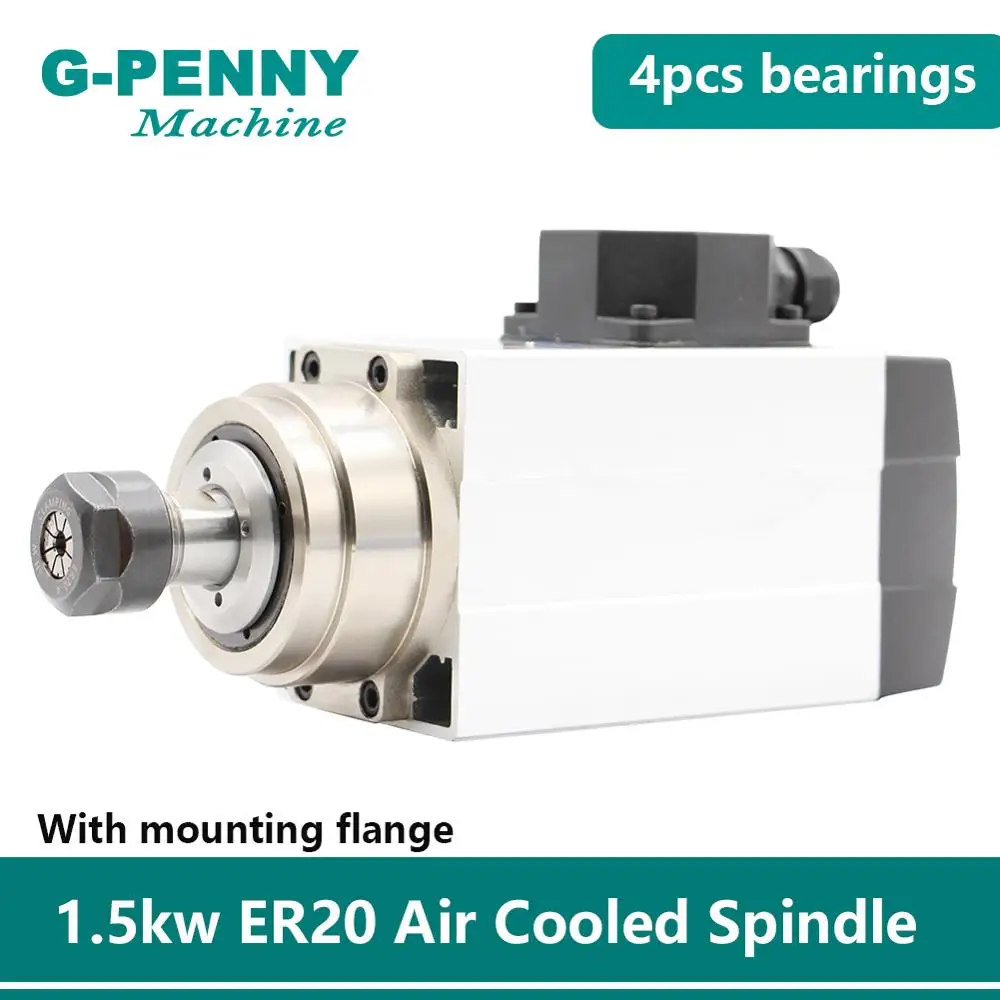 

CNC Spindle Motor 1.5kw ER20 Air Cooled Spindle motor square spindle without flange air cooling 4pcs bearings for CNC engraving