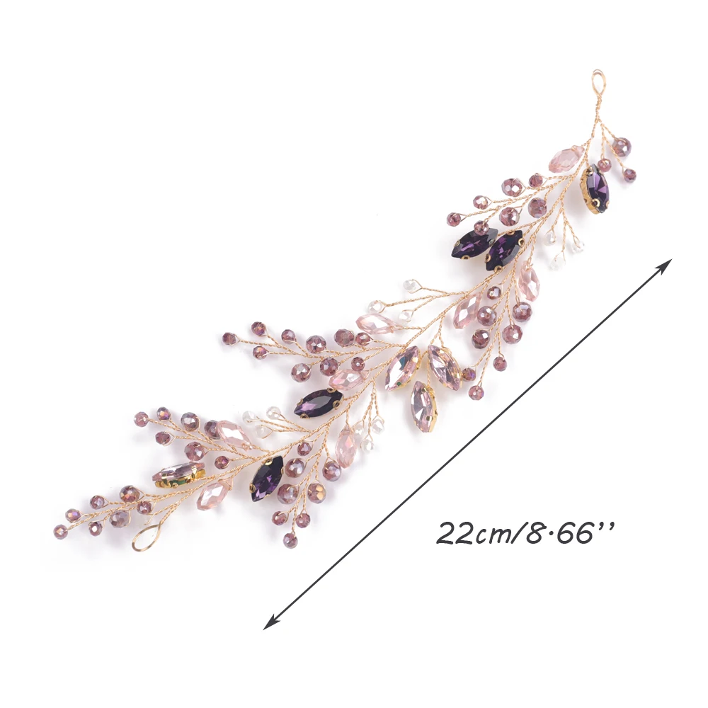 Crystal Wedding Purple Rhinestones Pink Crystals Gold Headband Hair Vine Gold Bridal Headpiece Flower Hair Accessories for Brid hair accessories bridal hair accessories bridal jewelry set