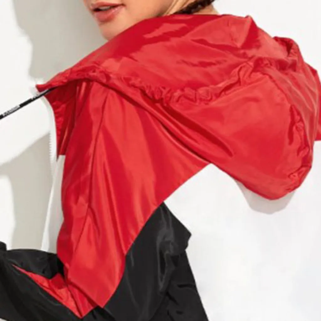 KANCOOLD куртка, модное лоскутное пальто с карманами, Свободное пальто с капюшоном на молнии, Женская ветровка с длинным рукавом, обычные карманы, спортивные облегающие костюмы
