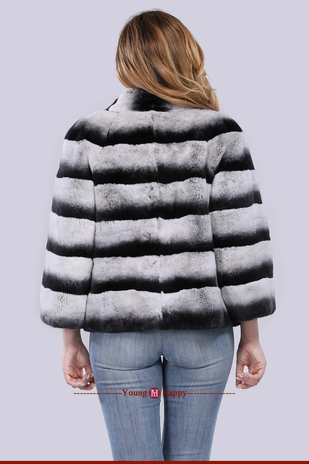 Элегантные женские зимние Настоящий мех кролика пальто теплое толстое пальто из натурального меха короткий стиль полосатый женский мех шиншиллы куртка