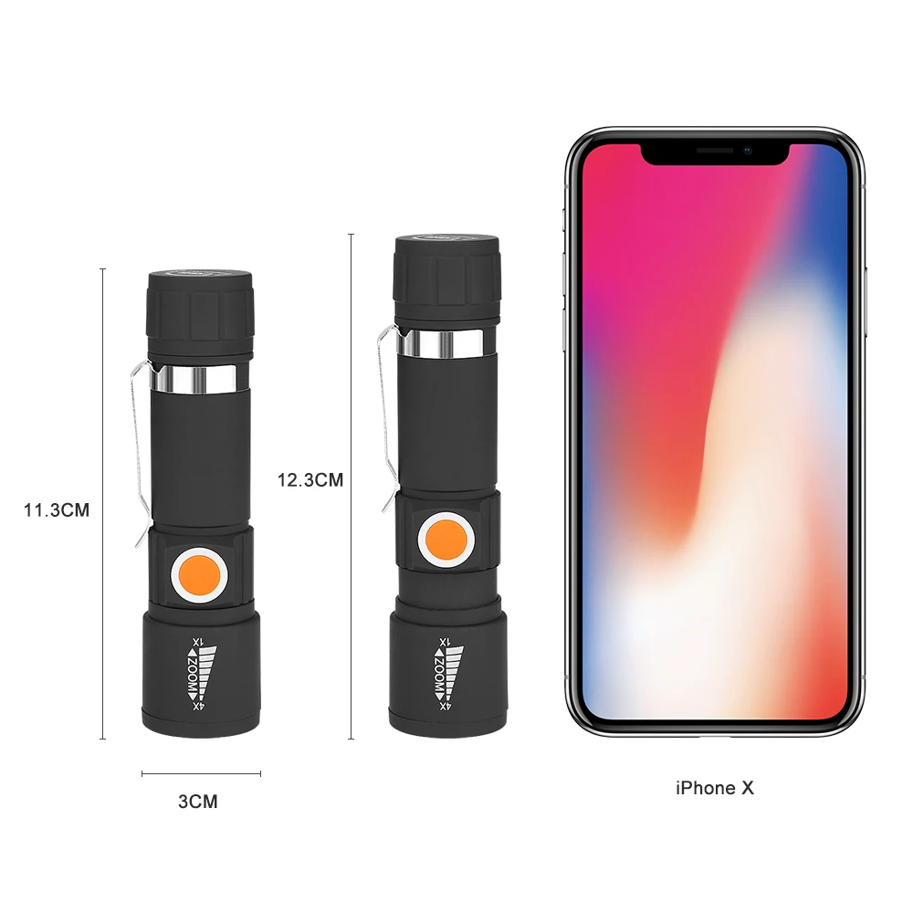 Задний USB фонарик подсветка удобный Мощный светодиодный 3 режима мини-фонарик водонепроницаемый масштабируемый Фокусировочный фонарь USB зарядное Освещение