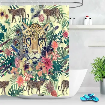 

Tropical Flower Leaf Wild Animals Shower Curtain Bathroom Decor Bath Accessories