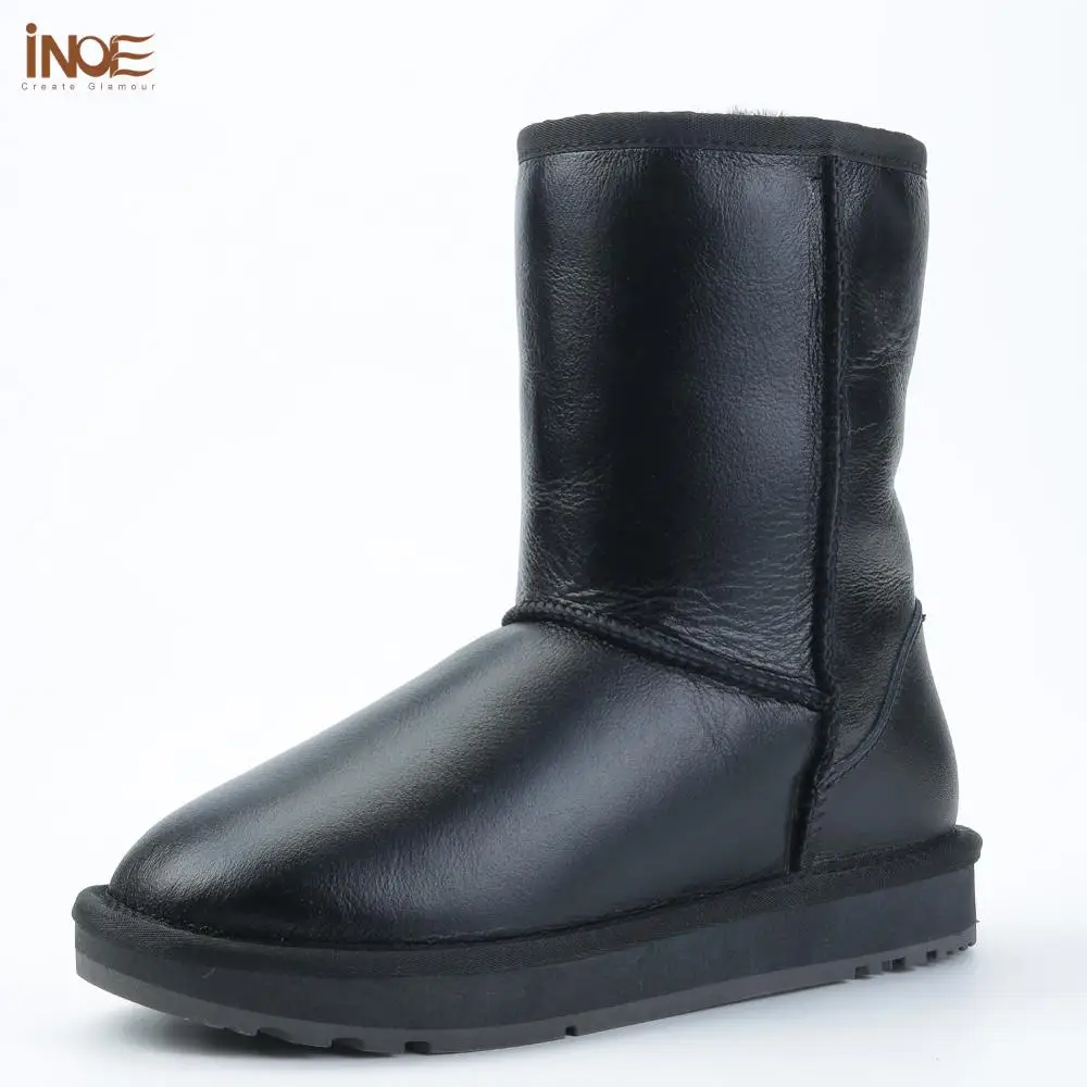 Inoe Klassieke Mannen Mid-Kalf Schapenvacht Leer Snowboots Shearling Wol Bont Gevoerde Winter Laarzen Houden Warme Schoenen Waterdicht zwart Inoe Klassieke Mannen Mid-Kalf Schapenvacht Leer Snowboots Shearling Wol Bont Gevoerde Winter Laarzen Houden Warme Schoenen Waterdicht zwart