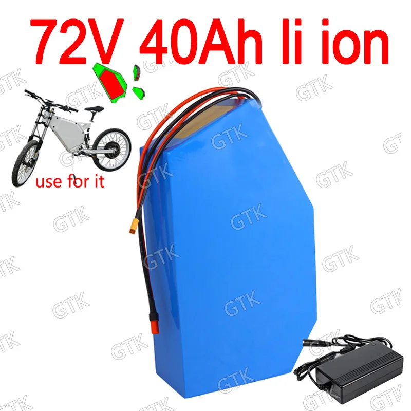 

GTK 72v 40Ah lithium ion triangle battery BMS 20S li ion for 5000w 6000W Mountain Bike scooter Motorcycle + 10A charger