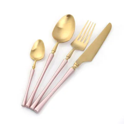 Retro Dinnerware Set Romantic Rose Gold Set Stainless Steel Plating Knife Fork Tableware Cutlery Western Food Set Home Decor - Цвет: Rose Gold