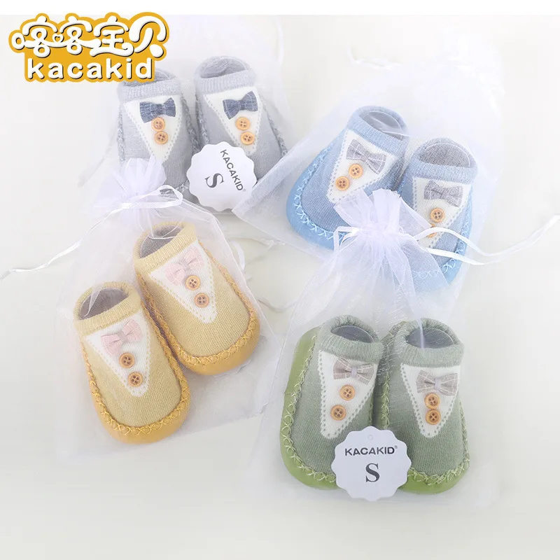 

Spring New Style Children's Socks Men And Women Baby Button Infant Ankle Sock Anti-slip Soft-Sole xue ayumi wa Leather Sole Chil