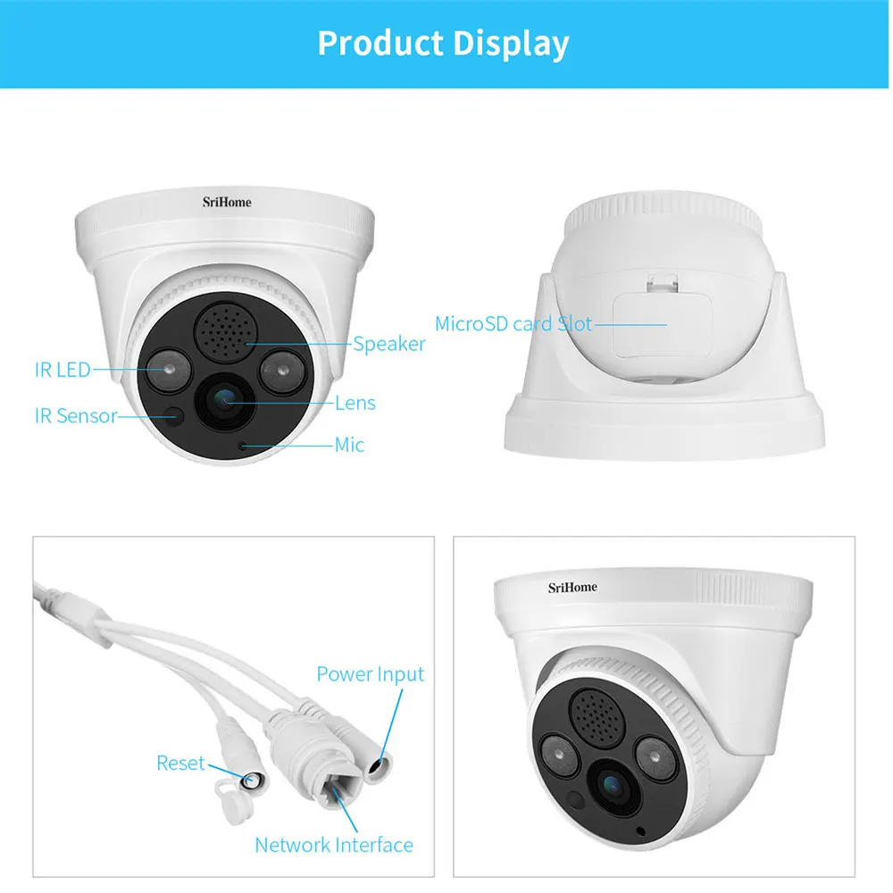 Sricam SH030 3.0MP Dome IP Camera H.265 Security CCTV Wifi Camera Mobile Remote View Two Way Audio Alarm Push ONVIF Work On NVR
