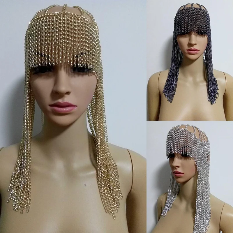 

Retro Egyptian Stage Catwalk Hair Accessories Nightclub Bar DJ Female Singer Model Catwalk Mask Chain Metal Head Chain DWY3093