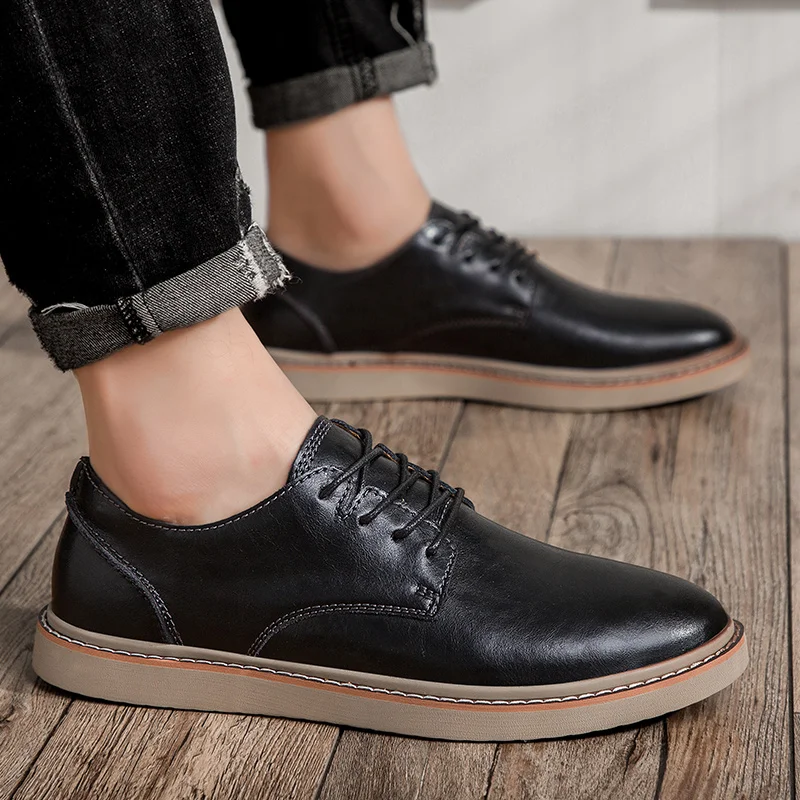 

Casual shoes breathable Leather Loafers Office Shoes For Men outdoor fashion Driving Moccasins Comfortable lace up shoes s5