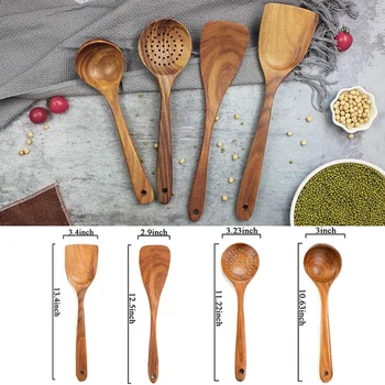 

Wooden Cooking Utensils,Wooden Spoons for Cooking,Wooden Spoons for Nonstick Cookware,Organic Teak Wood Kitchen Utensil with Spa