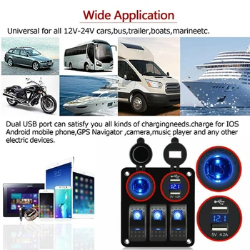

Blue 3 Gang Rocker Switch Panel Circuit Breaker USB Voltmeter RV Car Marine Boat Car Accessories