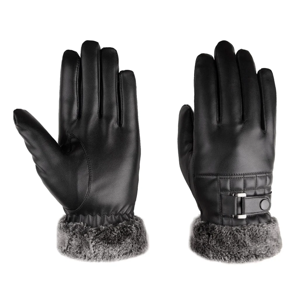 Новинка, мужские зимние перчатки, ветрозащитные кожаные перчатки из искусственного меха, перчатки для катания на лыжах, варежки для вождения, утепленные бархатные перчатки для сенсорного экрана - Цвет: 1