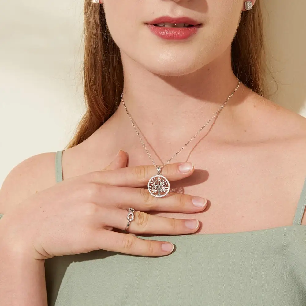  EUDORA 925 Sterling Silver Tree of Life Necklace Oak Tree CZ Pendant Nature Jewelry the Bride Gift 