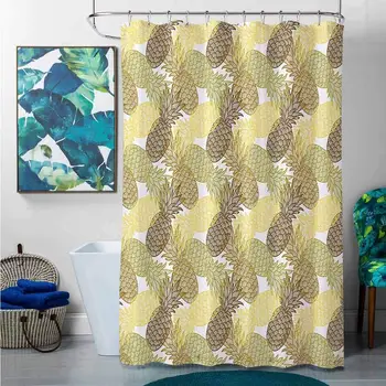 

Shower Curtains Grey and Teal Pineapple Decor,Summer Themed Drawn Overlapping Curving Tropical Pineapples with Lines,Light