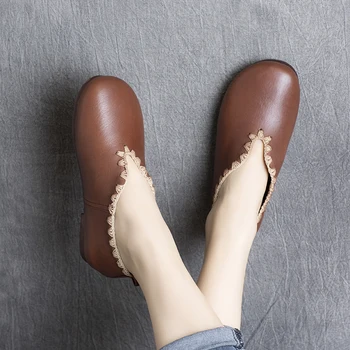 

Women Loafers Leather Flats Slip On Low Heels Embroidery Spring Boat Shoes For Women Soft Genuine Leather Moccasin Handmade Flat