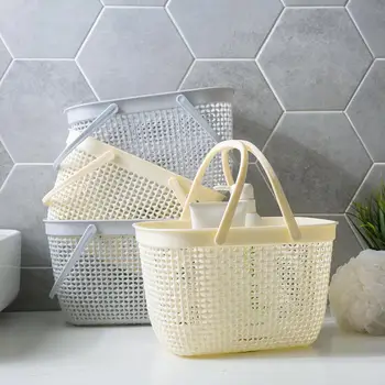 

Imitation Rattan Portable Bath Basket Kitchen Plastic Fruit Vegatables Storage Container Basket