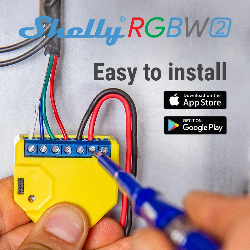 Shelly RGBW2 스마트 WiFi 작동 RGBW 컨트롤러는 최대 288W 결합 전력으로 모든 12v 24v 흰색 RGB RGBW Led 스트립을 지원합니다.