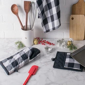 

1 Pack Buffalo Check Pot Holders Cloth Gloves Pocket Set Gift Set Potholders Buffalo Plaid Kitchen Collection Check Plaid Cotton
