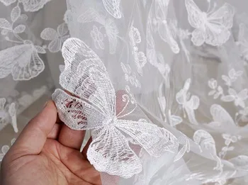 

1yard wine red 3D Colorful Lace Fabric Multicolor DIY Stereo Butterfly Lace Applique Fabric Dress Decoration Bridal Trim
