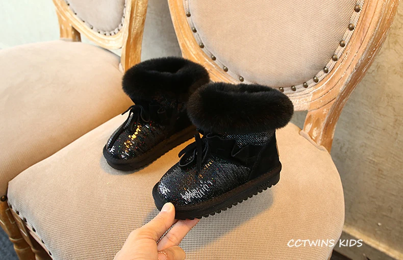 CCTWINS/детская обувь; коллекция года; Сезон Зима; модные зимние сапоги принцессы с блестками для девочек; детская теплая обувь черного цвета; меховые ботиночки для малышей; SNB033