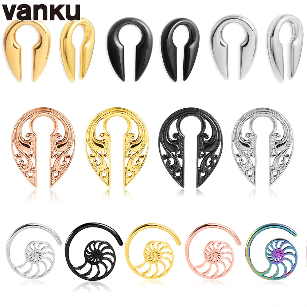 

Vanku 2pcs Fashion Stainless Steel Flower Pattern Ellipse Ear Weight Stretchers Body Piercing Jewelry Ear Clip Gauges Expanders