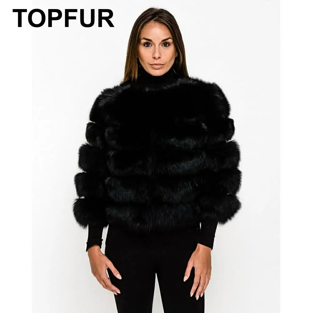 TOPFUR модное зимнее короткое пальто из натуральной голубой лисы кожаная куртка пальто из натурального меха женское пальто с рукавом три четверти Manteau Femme