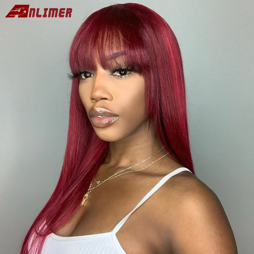 

Burgundy Red Lace Front Human Hair Wigs Colored Bang Wig Human Hair 99j Burgundy Lace Front Wig Wig With Bangs For Black Women