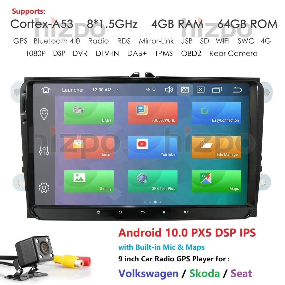 Автомобильный мультимедийный плеер Android 9 0 gps 2 Din для VW/Golf/Tiguan/Skoda/Fabia/Rapid/Seat/Leon Canbus