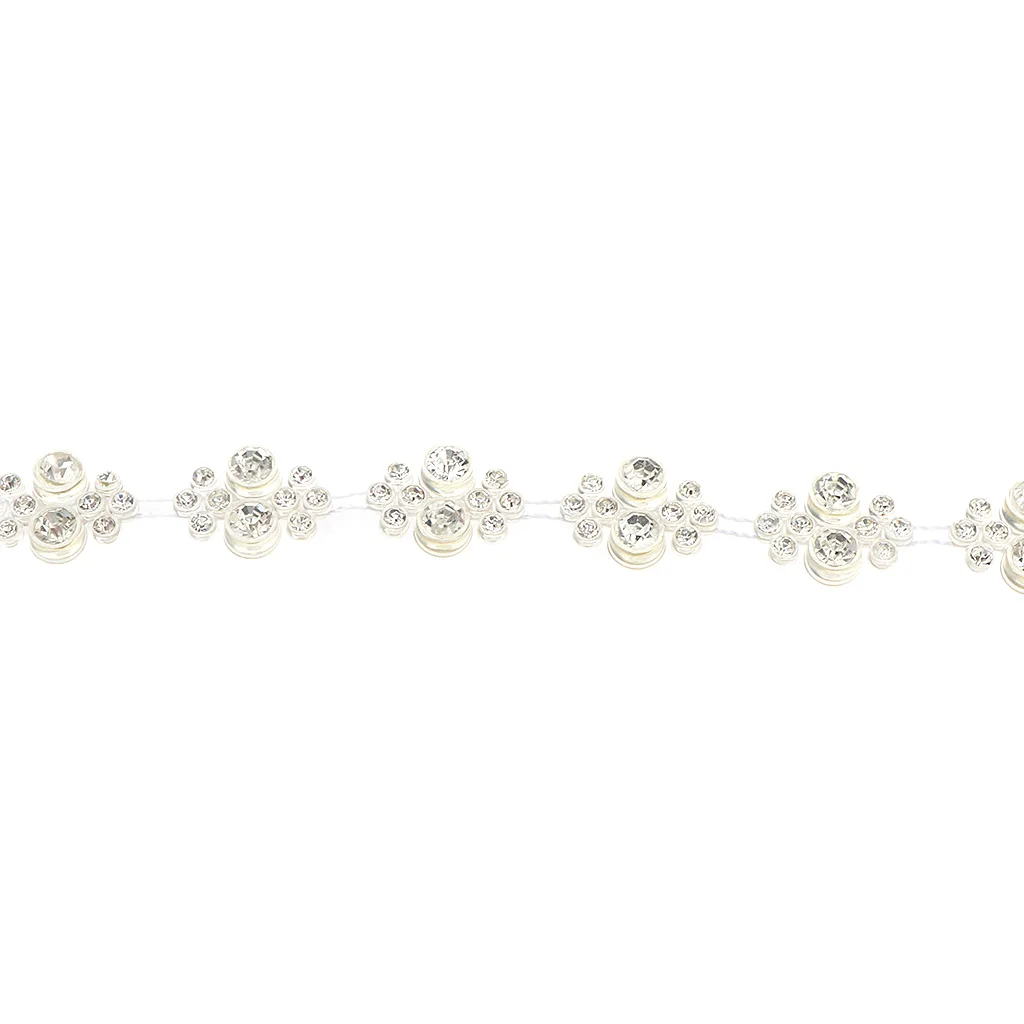 Faux Rhinestone Crystal Ribbon Trim DIY Wedding Dress Belt Bridal Bead Appliques - White, 1 Yard , 13mm
