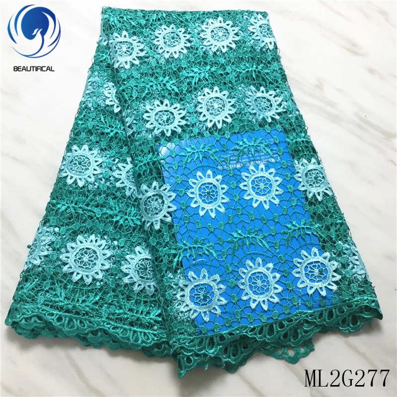 

BEAUTIFICAL Nigerian lace fabrics mesh cord lace fabric with beads Hot sale african water soluble lace fabric 5yards ML2G277