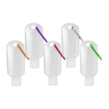 

5Pcs 50Ml Hook Bottle Carabiner Bottle Transparent Disposable Hand Sanitizer Bottle Pet Gel Bottling