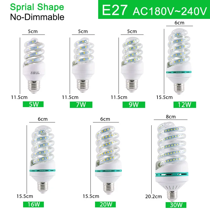Светодиодный светильник E27 E14, светодиодный светильник, настоящий 30 Вт, 20 Вт, 16 Вт, 12 Вт, 9 Вт, 7 Вт, 5 Вт, 3 Вт, AC 220 В, 240 в, lampara, светодиодный светильник, алюминиевая настольная лампа - Испускаемый цвет: E27 Spiral Shape