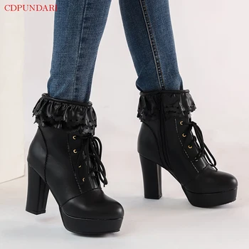 

Black Super High heels Ankle boots for women platforms boots Ladies autumn winter Casual Short boots Party shoes bottines femme