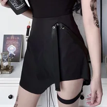 

Punk Gothic Dark Mini Skirt Y2k E Girl Women Summer Harajuku Bandage Black A Line Skirt Casual Street Hip Hop High Waist Skirt