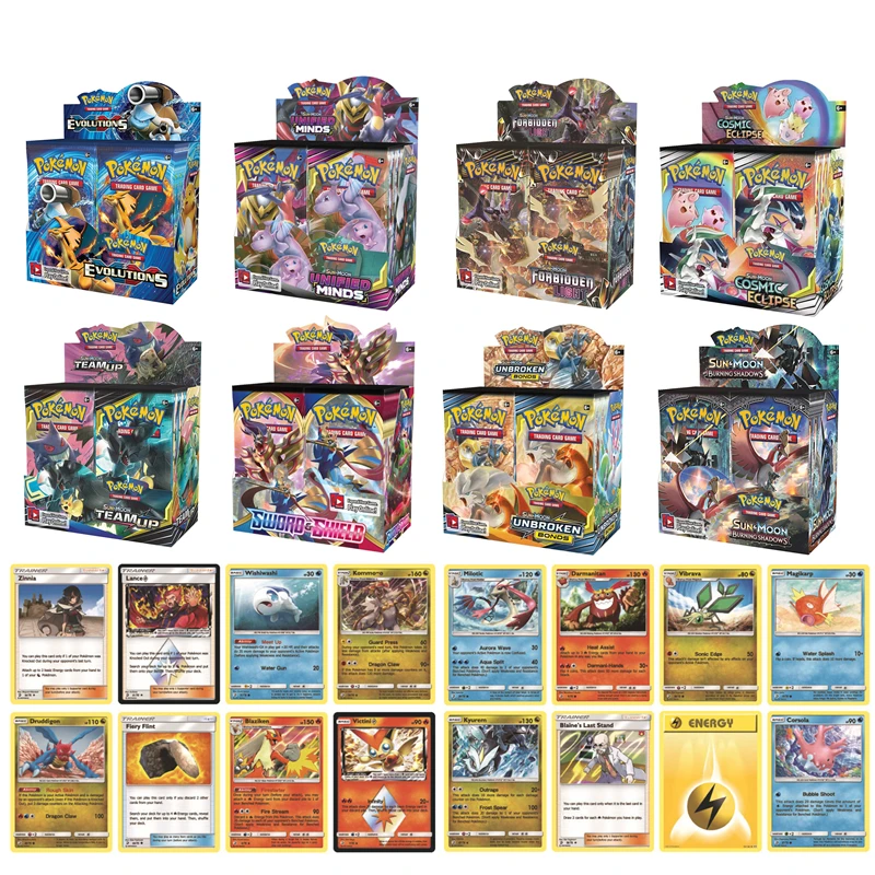 324pcs Pokemones cards Evolutions Booster Box Sun &amp Moon GX Team Up Unbroken Bond Unified Minds Collectible Trading Cards Game | Игрушки и