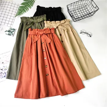 

Degree Of Tightness Waist High Waist Half-body Skirt Bow Bandage Single Row All-match Buckle A Word In Longuette Woman harajuku