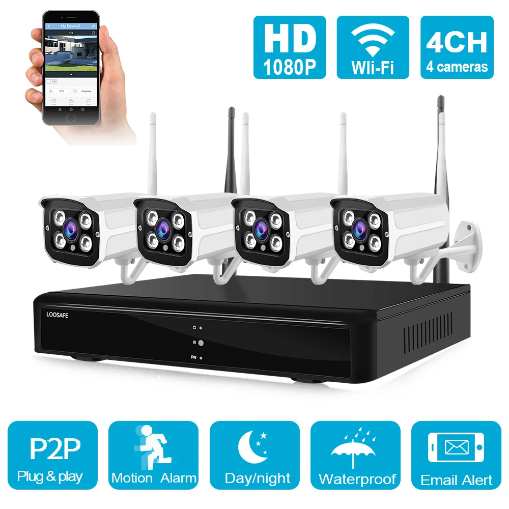 Камера видеонаблюдения антивандальная водонепроницаемая 4 канала 1080P Wi Fi IP NVR