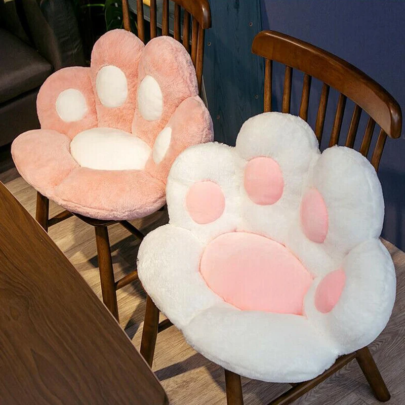 

Pink Lovely Cat Paw Chair Seat Cushion Long Plush Back Cushion Home Sofa Floor Thick Stool Butt Office Cushions Throw Pillow