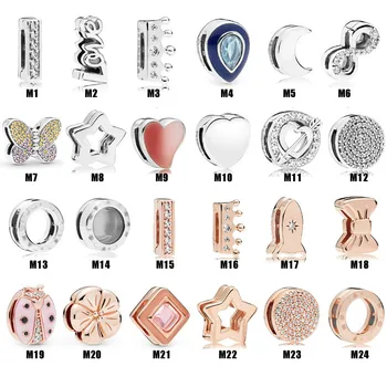 

925 Sterling Silver Rose Gold Reflexions Dazzling Elegance Clip Beads Charm Fit Pandora Bracelet & Bangle Jewelry