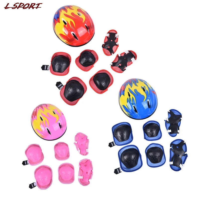 7Pcs/set Kids Cycling Protective Gear Bike Helmet Knee Wrist Elbow Guard Roller