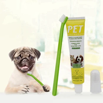 

Dog Teeth Cleanser Dog Teeth Cleaning Kit Three Sided Pet Toothbrush Toothpaste Finger Toothbrush For Puppy Cats